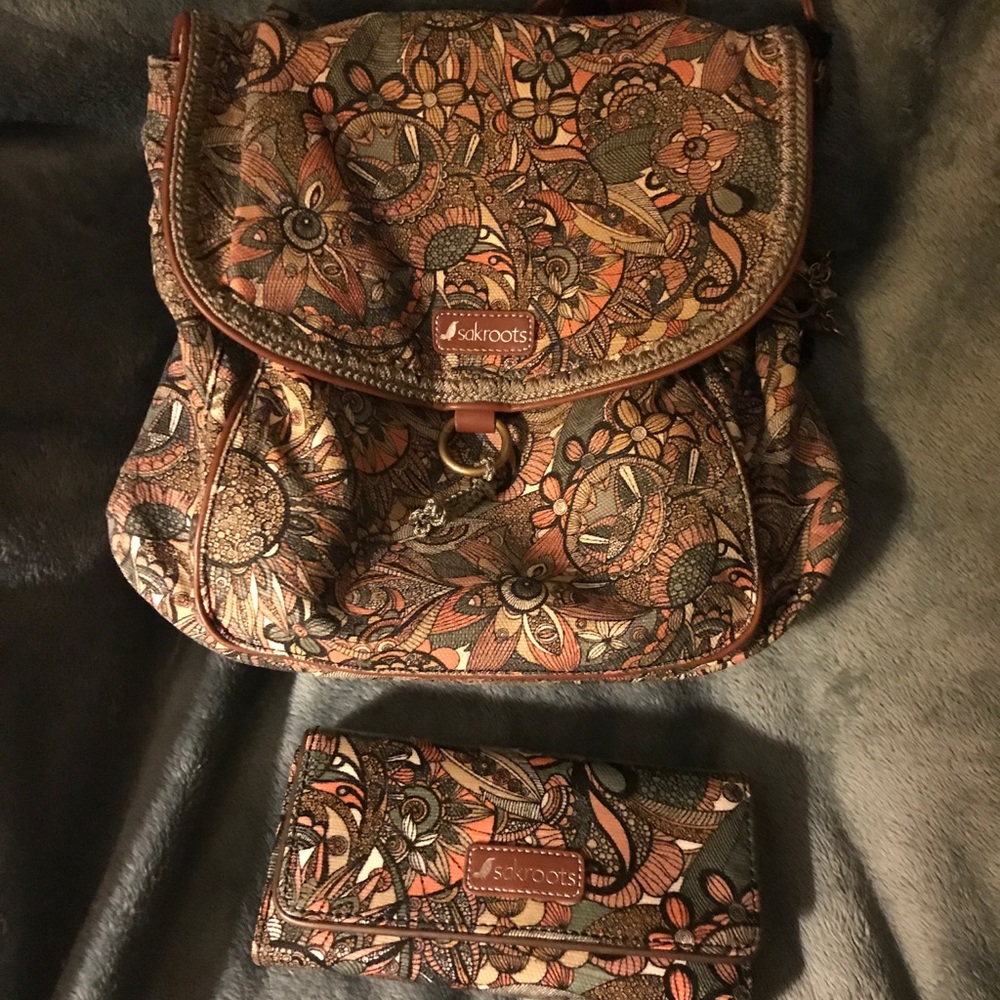 Sakroots Convertible Backpack with Matching Wallet